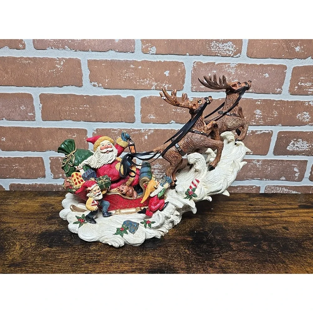 Vtg Santa‎ On His Sleigh Reindeer Holiday Style Figurine 12
